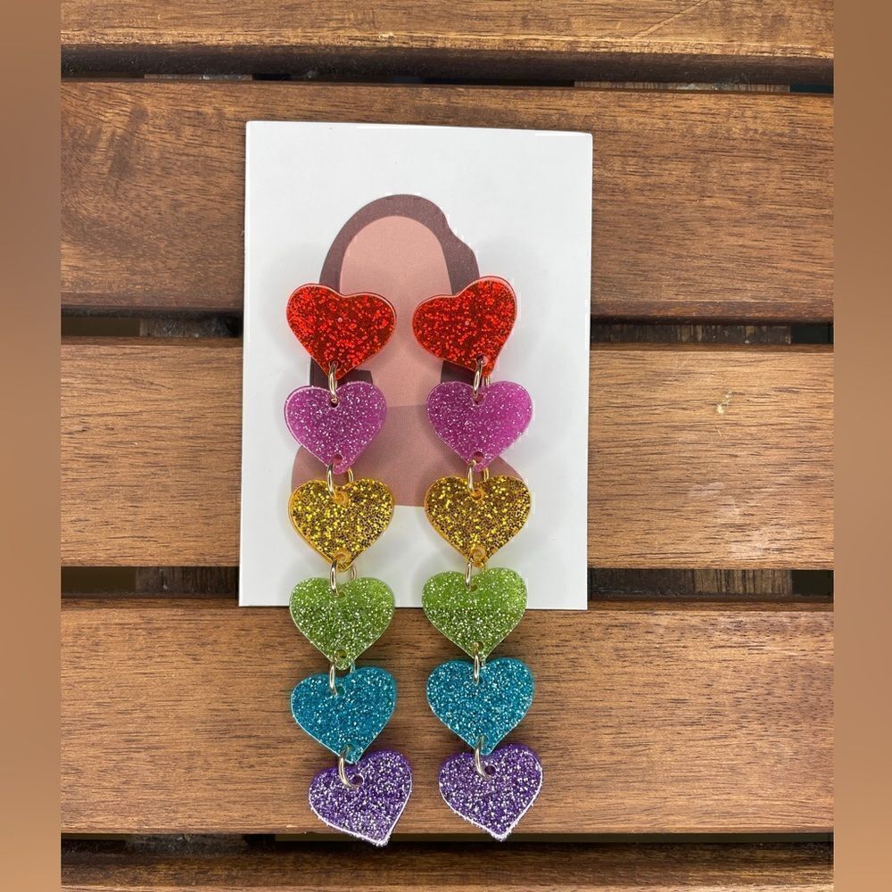 Glitter colorful heart drop earrings